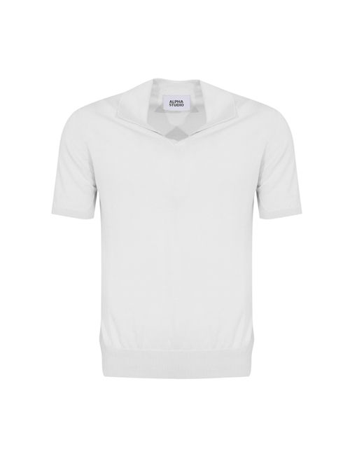 Polo in crepe di cotone Bianco Alpha studio | AU-5041B1000